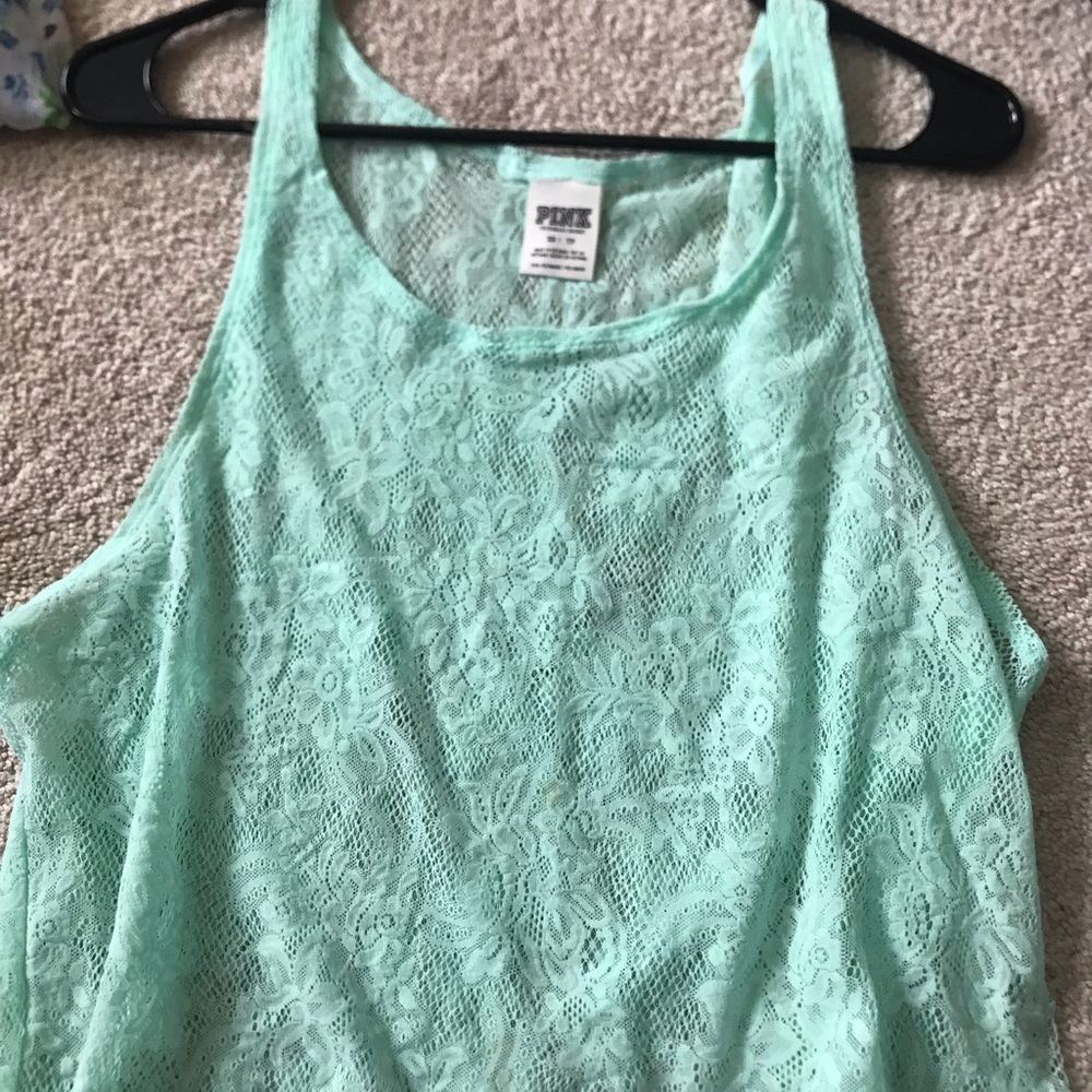 Cute summer mint lace Pink tank top/muscle tee